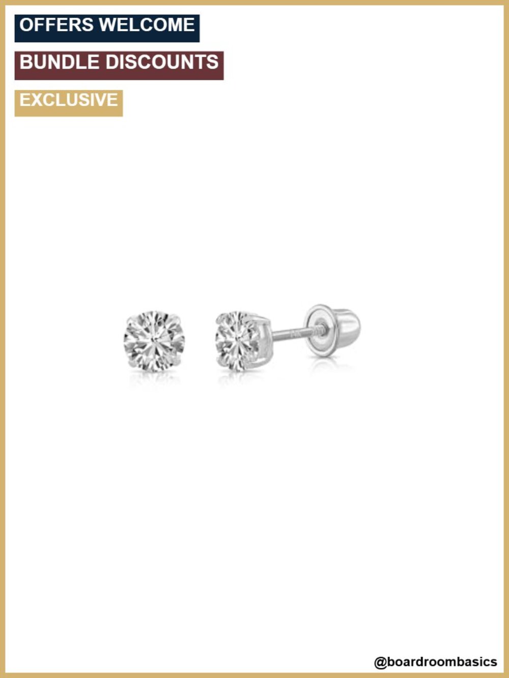 14k White Gold 4mm Round Cubic Zirconia Solitaire Stud Earrings Screw-back